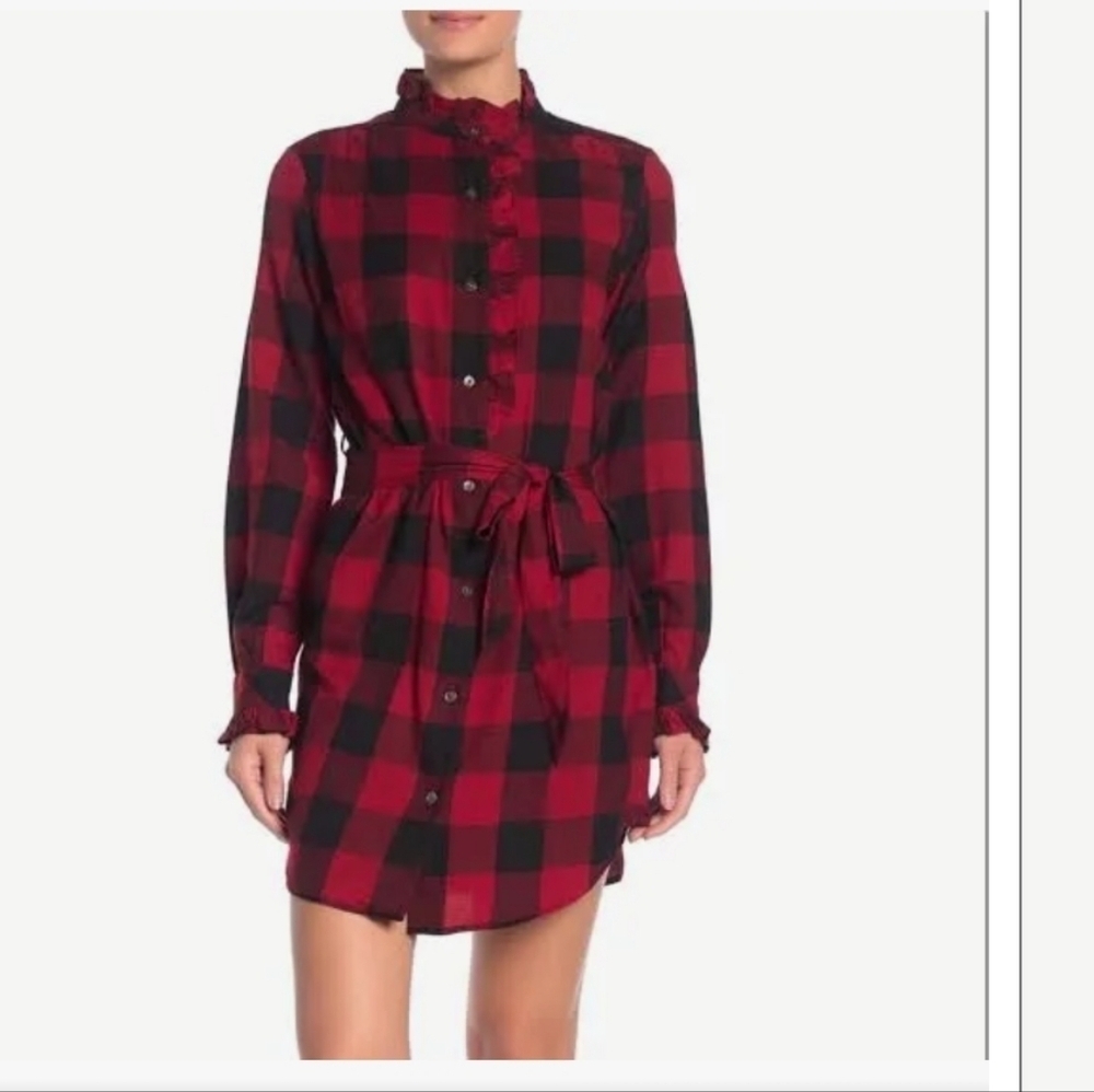 FRAME Flannel‎ Buffalo Check Shirt Dress #LWWD0110 Sexy Designer Bohemian Chic M
